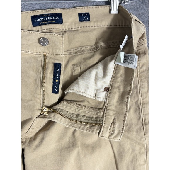Lucky Brand 363 Straight Pants Mens 31x32 Khaki Beige Stretch Casual Cotton - Picture 2 of 10